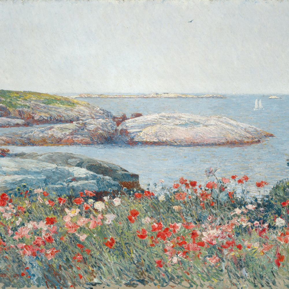 Peabody Essex Museum exhibition:  American Impressionist:  Childe Hassam and the Isles of Shoals.  On view July 16, 2016 through November 6, 2016.  Caption:  Childe Hassam. Poppies, Isles of Shoals, 1891. Oil on canvas. overall: 50.2 x 61 cm (19 3/4 x 24 in.) framed: 73.5 x 83.8 x 6.7 cm (28 15/16 x 33 x 2 5/8 in.).  National Gallery of Art, Washington. Gift of Margaret and Raymond Horowitz. Image courtesy National Gallery of Art.     24Hassam